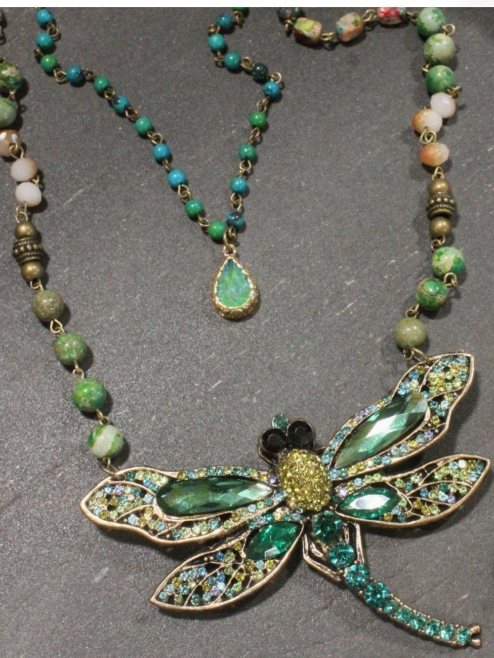 🎉 BOHO  Gliding Green Dragonfly Layered Necklace Charm'd Necklace R1A